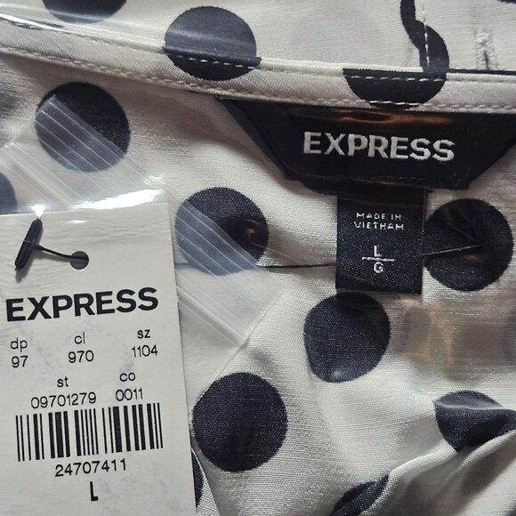 Express Womens Black White L Polka Dot Blouse Preppy Indie Patterncore Peplumcor - Picture 9 of 16
